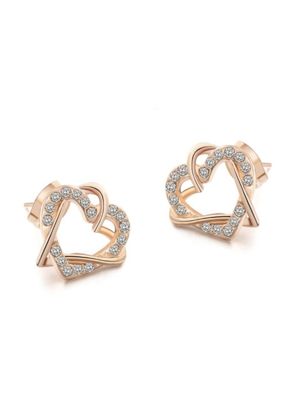 Entwined Hearts Cubic Zirconia Rose Gold Stud Earrings